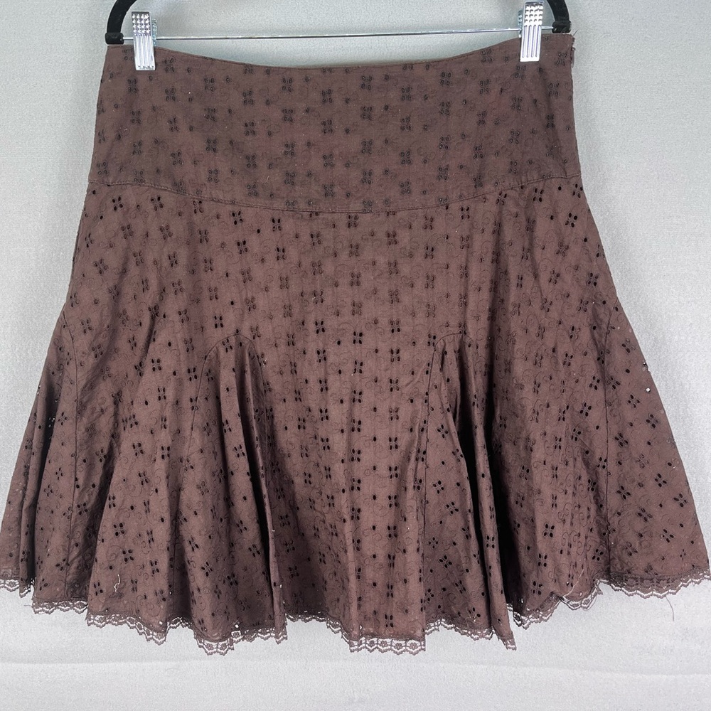 Vintage 90s y2k Brown Cotton Youth Mini Skirt Brown Flair Size 11 Bratz Girl